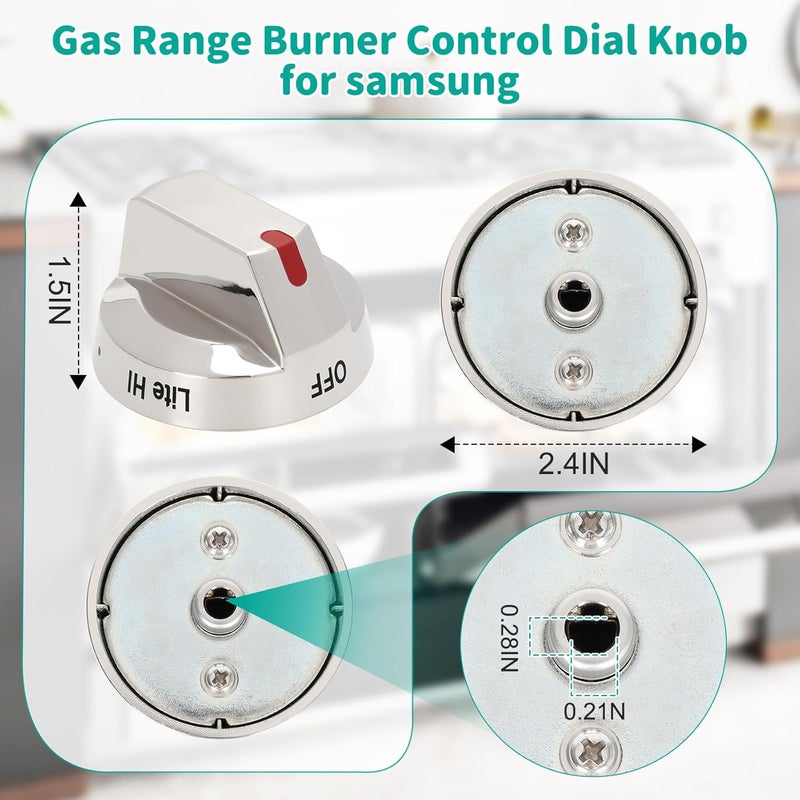 P Polerden DG94-01712A Stove knob&DG94-01713A Light knob (6 Pack) Gas Range Burner Control Dial Knob for Samsung Range Oven Stove NX58M9420SS NX58M9420SSAA NX58M9420SSAA-00 - Image 4